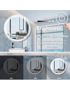 Espejo LED redondo 61 cm MEIOUKA anti-vaho 3 colores 2