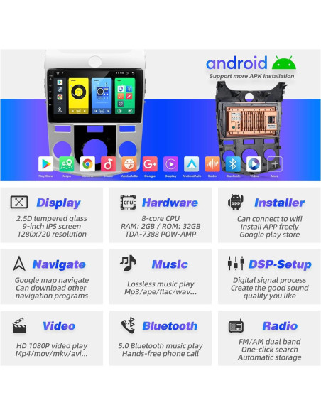 Estéreo de Coche KIA Forte 2009-2012 Android 12 9" Bluetooth