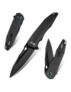 Cuchillo Plegable VNLA EDC Sandvik 14C28N Hoja Negra 93mm