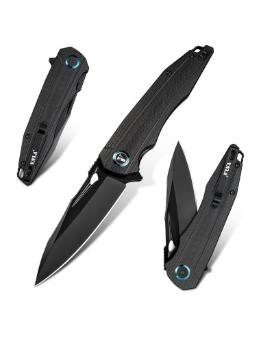 Cuchillo Plegable VNLA EDC Sandvik 14C28N Hoja Negra 93mm