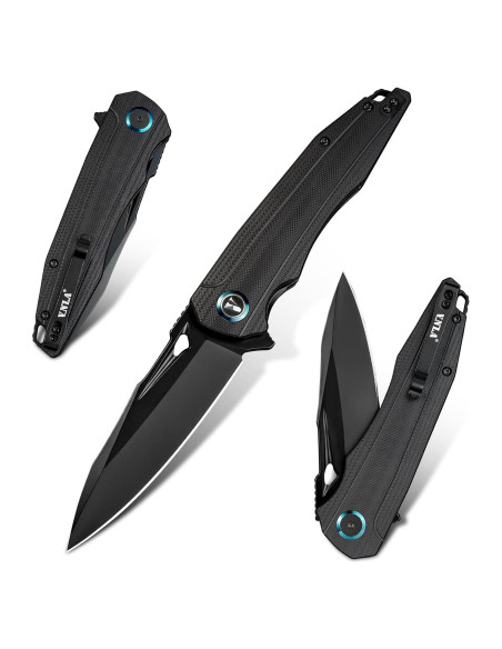 Cuchillo Plegable VNLA EDC Sandvik 14C28N Hoja Negra 93mm