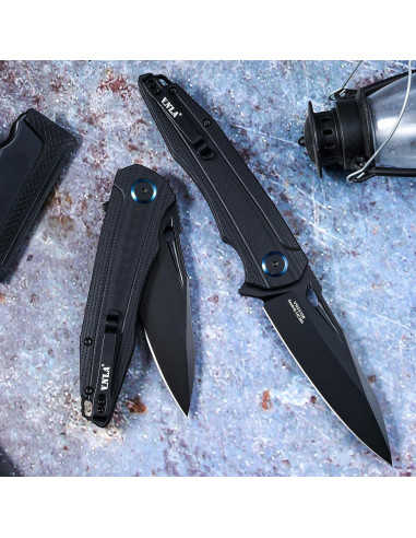 Cuchillo Plegable VNLA EDC Sandvik 14C28N Hoja Negra 93mm