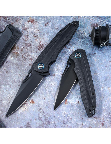 Cuchillo Plegable VNLA EDC Sandvik 14C28N Hoja Negra 93mm