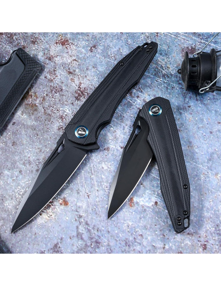 Cuchillo Plegable VNLA EDC Sandvik 14C28N Hoja Negra 93mm