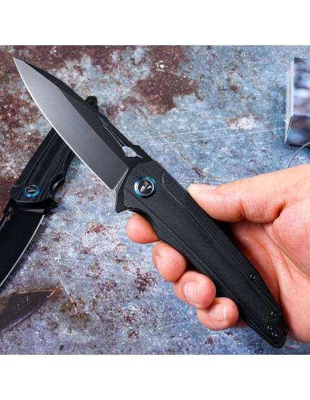 Cuchillo Plegable VNLA EDC Sandvik 14C28N Hoja Negra 93mm