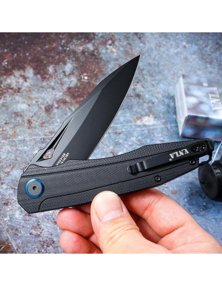 Cuchillo Plegable VNLA EDC Sandvik 14C28N Hoja Negra 93mm