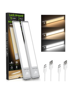 Luces Bajo Gabinete Luck Around, Paquete de 2, 76 LED, Sensor Movimiento, Recargables USB
