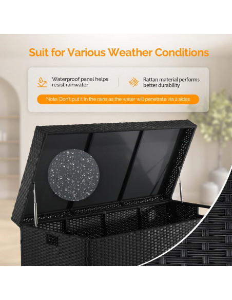 Caja de Almacenamiento Exterior VINGLI 132 Galones Rattan Negra
