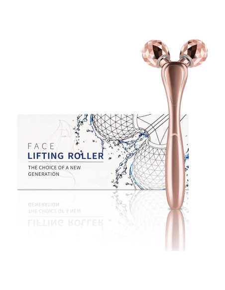 Rodillo de Masaje Facial 3D SZMDLX Oro Rosa, Antienvejecimiento