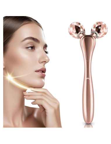 Rodillo de Masaje Facial 3D SZMDLX Oro Rosa, Antienvejecimiento