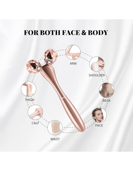 Rodillo de Masaje Facial 3D SZMDLX Oro Rosa, Antienvejecimiento