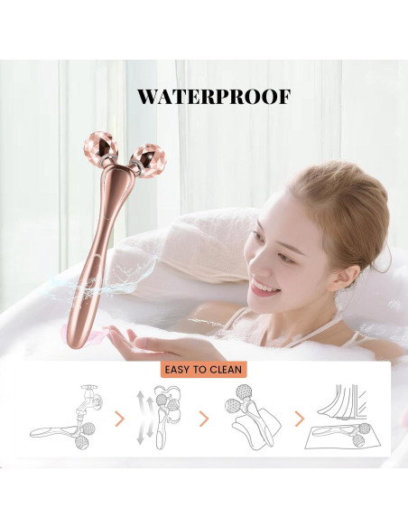 Rodillo de Masaje Facial 3D SZMDLX Oro Rosa, Antienvejecimiento