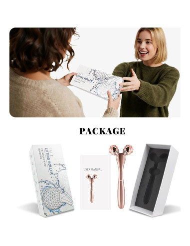 Rodillo de Masaje Facial 3D SZMDLX Oro Rosa, Antienvejecimiento
