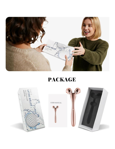 Rodillo de Masaje Facial 3D SZMDLX Oro Rosa, Antienvejecimiento