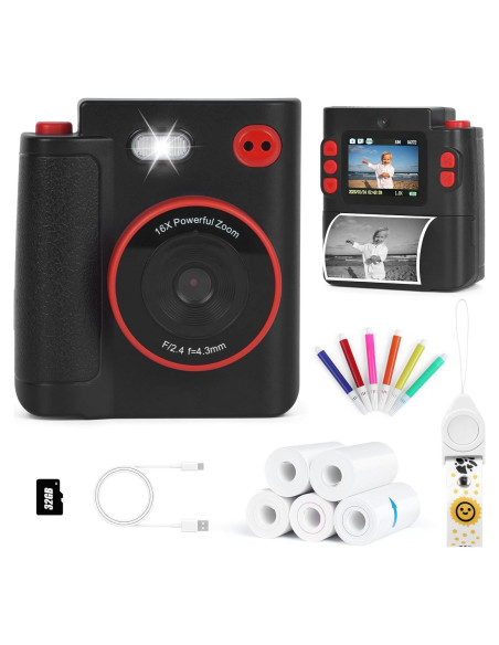 Cámara Instantánea Digital Cudinham 1080P para Niños - Negro