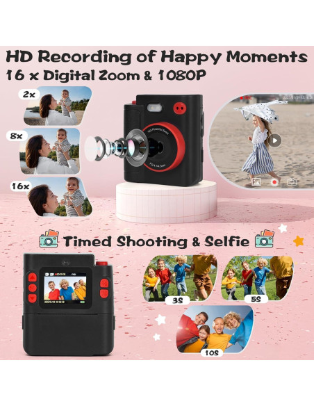 Cámara Instantánea Digital Cudinham 1080P para Niños - Negro
