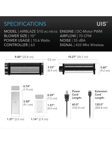 Ventilador de Chimenea AC Infinity AIRBLAZE S10 10 Velocidades