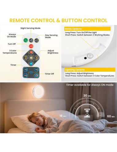 Luz de Techo Recargable QQLXST 2 Paquetes con Control Remoto