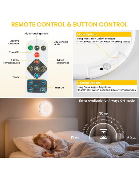 Luz de Techo Recargable QQLXST 2 Paquetes con Control Remoto