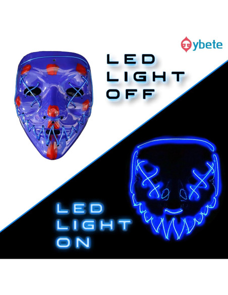 Máscara LED Iluminada Halloween Oybete Azul para Adultos
