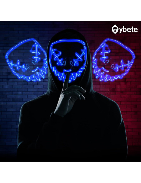 Máscara LED Iluminada Halloween Oybete Azul para Adultos