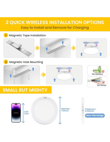 Luz de Techo Recargable QQLXST 2 Paquetes con Control Remoto