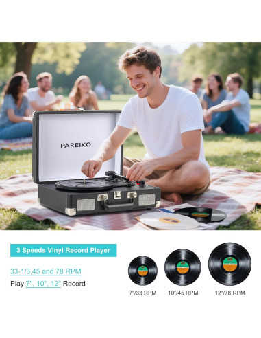 Reproductor de Vinilo PAREIKO T316 Bluetooth 3 Velocidades