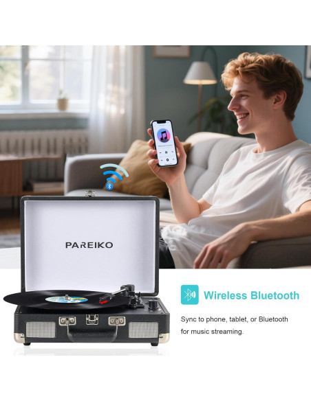 Reproductor de Vinilo PAREIKO T316 Bluetooth 3 Velocidades