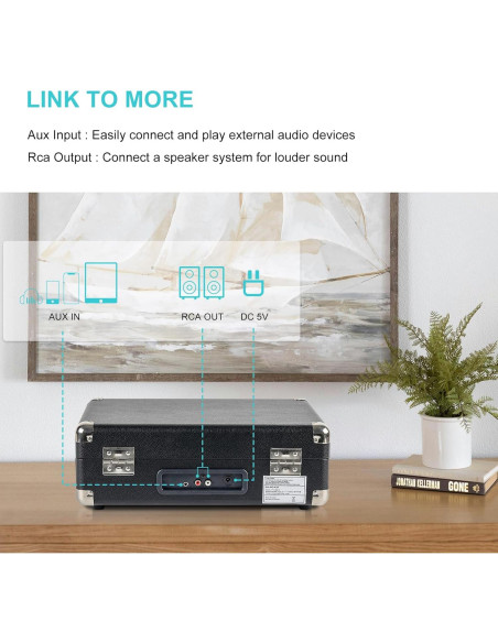 Reproductor de Vinilo PAREIKO T316 Bluetooth 3 Velocidades