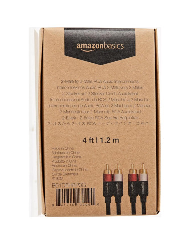 Cable RCA Estéreo Amazon Basics 1.22m Conectores Oro
