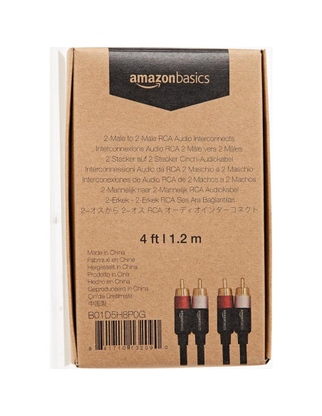 Cable RCA Estéreo Amazon Basics 1.22m Conectores Oro