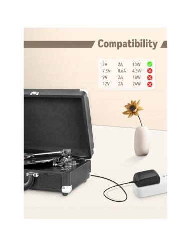 Cable de Alimentación 5V CC Compatible Victrola VSC-550BT