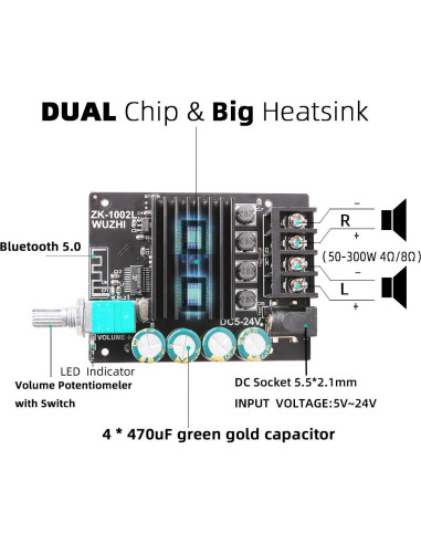 Placa Amplificadora Bluetooth DAMGOO ZK1002L 100W 2.0