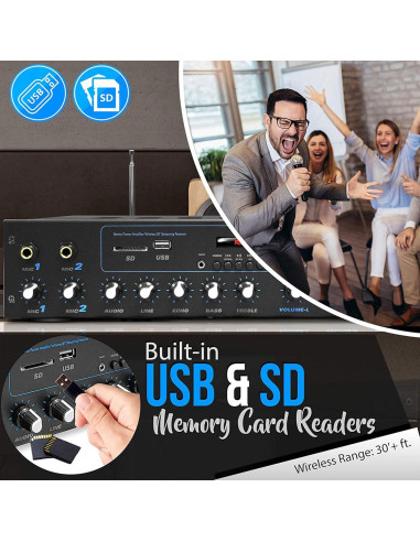 Amplificador Estéreo Pyle PT506BT.5 Bluetooth 600W FM USB SD