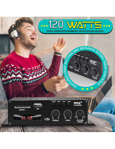 Amplificador de Audio Bluetooth Pyle PFA220BT 120W Doble Canal