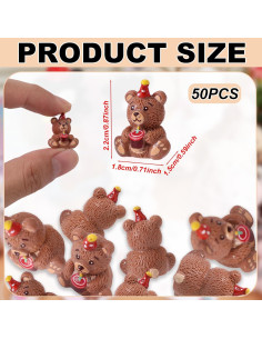 50 Figuras de Osos de Resina Miniatura para Cumpleaños - Marrón 2