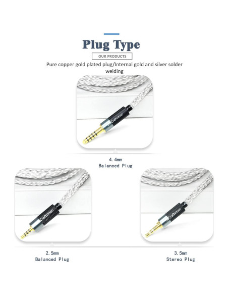 Cables de auriculares GUCraftsman 0.78mm 2Pin recubiertos de plata