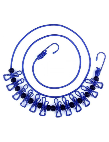 Cuerda de Ropa Portátil AIKESIWAY 1.8m Ajustable con 12 Clips