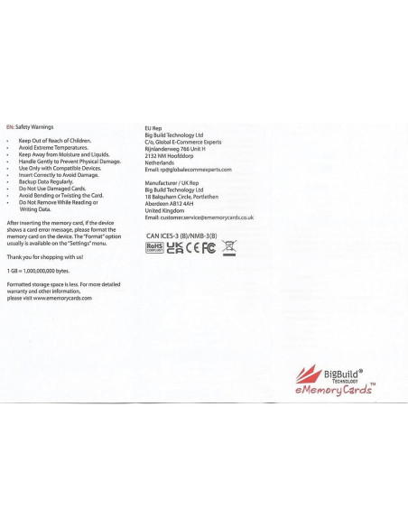 Tarjeta de Memoria SDHC 16GB UHS-I U3 95MB/s BigBuild