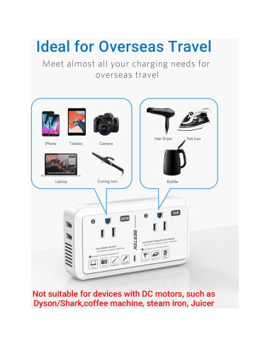 Convertidor de Voltaje Universal BESTEK 2000W 220V a 110V