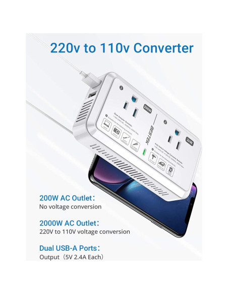 Convertidor de Voltaje Universal BESTEK 2000W 220V a 110V