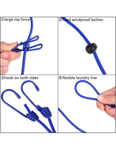 Cuerda de Ropa Portátil AIKESIWAY 1.8m Ajustable con 12 Clips