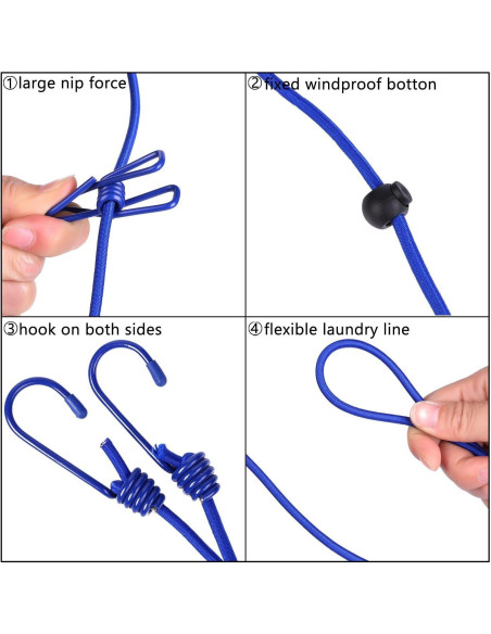 Cuerda de Ropa Portátil AIKESIWAY 1.8m Ajustable con 12 Clips