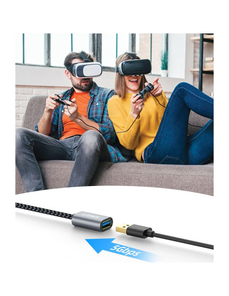 Cable de Extensión USB 3.0 SUNGUY 0.3m Alta Velocidad 5Gbps