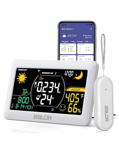 Estación Meteorológica WiFi BALDR con Sensor, 20.3x12.7cm