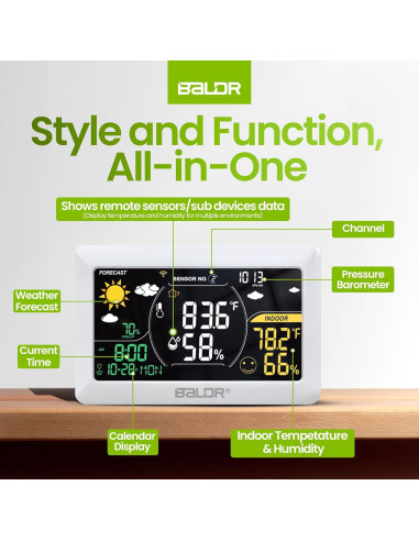 Estación Meteorológica WiFi BALDR con Sensor, 20.3x12.7cm