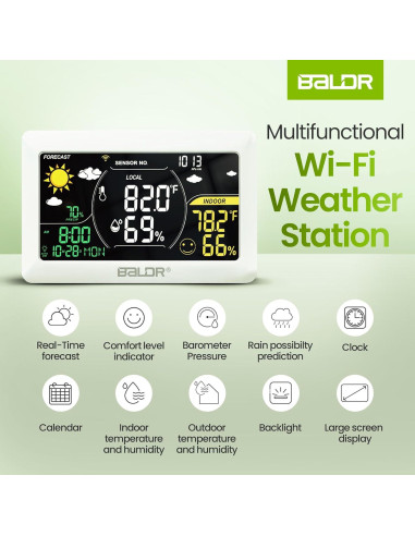 Estación Meteorológica WiFi BALDR con Sensor, 20.3x12.7cm