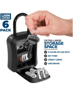 Caja de Seguridad para Llaves Lion Locks, Paquete de 6, Negro 2