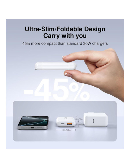 Cargador de pared USB C 50W Qwinjwin 2 Puertos Carga Rápida