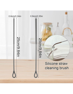 2 Cepillos Limpiadores de Pajitas Silicona BOXOB 25cm 6mm 9mm 2